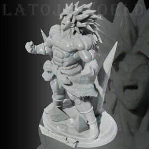 DBZ Broly Super Saiyan 3 Dragon Ball 3D Printed Figure Grey 6.5" Unpaint
